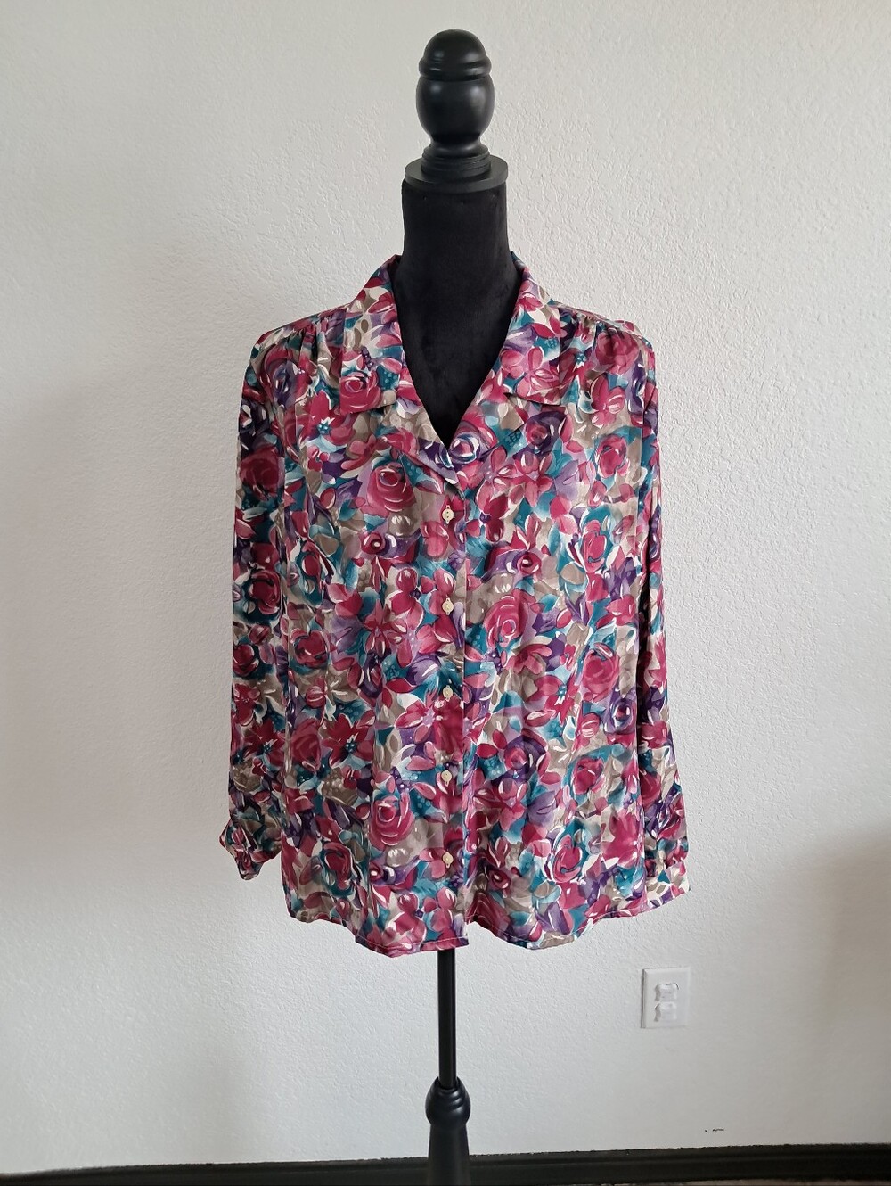 Vintage 80's 90's Donnkenny Button Up Blouse Watercolor Floral Sz 20 Grannycore